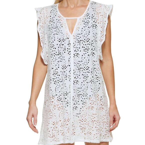 Tommy Hilfiger Other - Tommy Hilfiger Eyelet Flutter Sleeve Swim Cover Up Eyelet Burnout Size S White